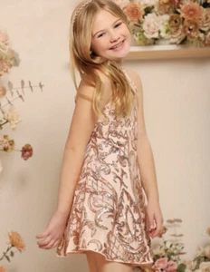 10 Year Old Girls Flared Hem Sequins Dress Wedding Bridesmaid Party Wear - Picture 1 of 5