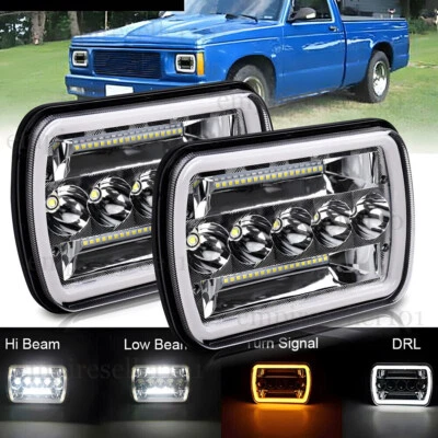 Пара светодиодных фар 7X6 дюймов 5X7 дюймов Halo дневные ходовые огни для 82–93 Chevy S10 Blazer GMC S15 - Изображение 1 из 4