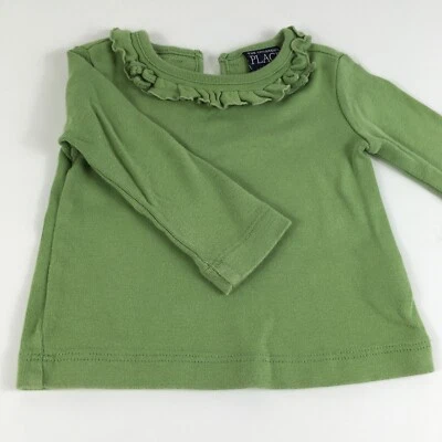 Camisa The Children's Place Bebé Niñas 6-9 Meses Verde Sólido Volantes Escote LS Foto 1 de 4