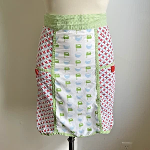 Grembiule retrò cotone vita mixer elettrico stampa floreale panettiere regolabile rosso verde - Foto 1 di 6