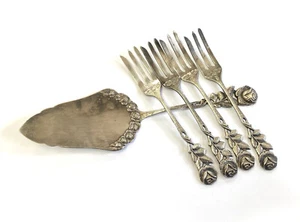 Vintage ANTIKO 100 Silverplate 5 Serving Pieces GERMANY Rose Pattern desert Set - Picture 1 of 11