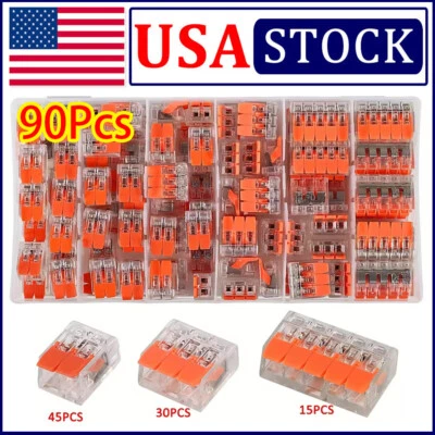 TRUSTEDPLCSUPPLIER For Wago 221 Electric Connectors Wire Block Clamp Termin Cable Reusable 90pcs