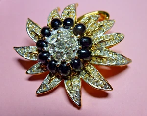 Prächtige Anstecknadel vergoldet mit Perlen und Kristall - Bild 1 von 9