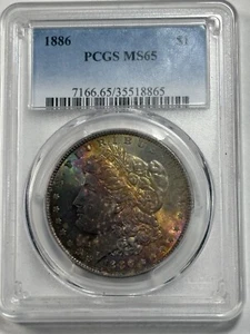 1886 P Toned Morgan $💎💎PCGS MS 65💎💎Godzilla Big $$ Rainbow Colors💎💎VIDEO - Picture 1 of 10