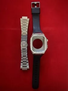 Apple Watch Series 7 8 45 mm boîtier en acier inoxydable plus bracelet caoutchouc mod kit - Photo 1 sur 1