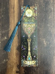 Paper Bookmark with Tassel 1.6 X 5.9 in. Stained Glass Tarot | Ace Of Cups - Picture 1 of 1