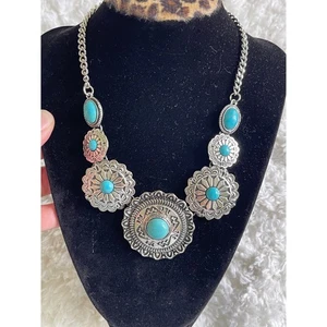 Collar Occidental Plata Turquesa Reconstituido Joyería Mujer Lino Rosa NUEVO - Imagen 1 de 7