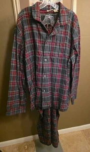 LL Bean Pajamas Mens XXL Gray Stewart Scotch Plaid Flannel Cotton PJ Set Men 2XL - Picture 1 of 8