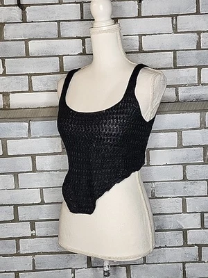 Top FCT With Love negro tejido recortado transparente sin mangas ropa de calle grunge mediano  Foto 1 de 4