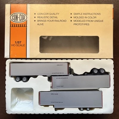 Con-Cor HO Scale 0004-008113 3 Pack 40’ Piggyback Box Trailers postal service - Image 1 of 4