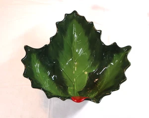 Unique Holly & Berry Christmas Bowl Hand Painted Ceramic Large 12"x12"x4.5" - Picture 1 of 7