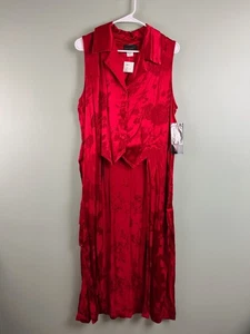 Abito smanicato jacquard raso rosso New York Extremes taglia 16 fantasia floreale NOS - Foto 1 di 10