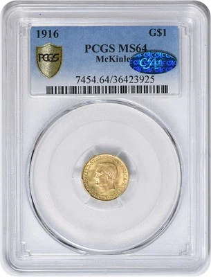 1916 McKinley $1 Gold MS64 PCGS (CAC) - Image 1 of 2