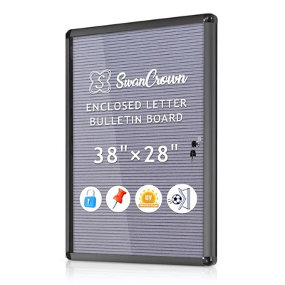 SWANCROWN Enclosed Bulletin Board with Locking Door 38x28 in, Lockable Felt L... - Image 1 of 4