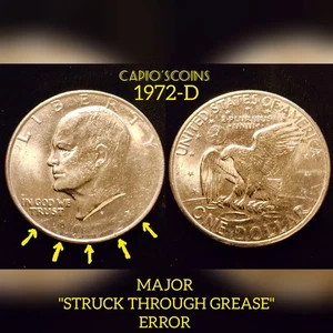 MAJOR "STRUCK THROUGH GREASE" UNC 1972-D $1 "IKE" EISENHOWER DOLLAR ERROR!! - Picture 1 of 4