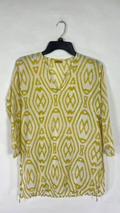 Roberta Roller Rabbit Damen Tunika Top Bluse V-Ausschnitt Geometrisches Muster Gelb Größe Small - Bild 1 von 16