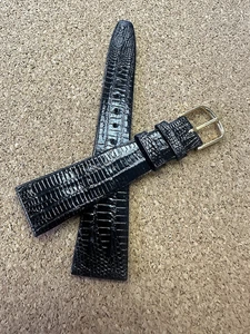 18 mm HERREN SCHWARZ VINTAGE ECHT EIDECHSE VINTAGE UHRENARMBAND 8" GOLD SCHNALLE NOS - Bild 1 von 4