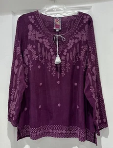 🌺Gorgeous Johnny Was Santorini S Tonal Embroidered Tunic Top EUC - Picture 1 of 11