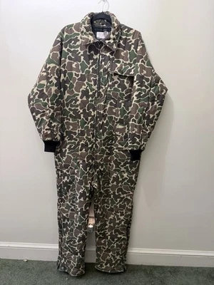 Vintage Jim Catfish Hunter Hunting Camouflage Duck Camo Coverall Saftbak USA L - Image 1 of 4