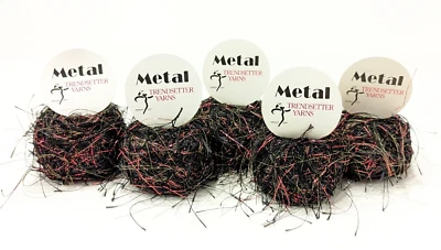 Lot of 5 SHINY LACEY Balls of METAL TrendSetter Yarns ITALY #101 BLACK - FUCHSIA - Image 1 of 4