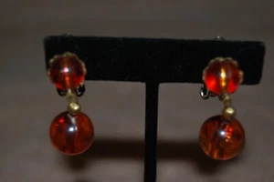 Vintage Amber & Gold Drop Clip On Earrings - Picture 1 of 1