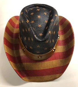 Cowboy American Flag Hat Stars Grass Vintage Studded Western Concert Men's Hat - Picture 1 of 4