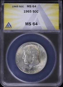 1965 50c Kennedy Half 1/2 Dollar ANACS MS 64 (BU Uncirculated) STRIKE THROUGH - Picture 1 of 4