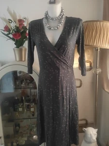 PRINCIPLES Dress Wrap Style UK 12 Gray Gold birds pattern fit & flare BNWT - Picture 1 of 11