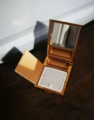Ancien Magnifique Poudrier avec Miroir + Emplacement Rouge à Lèvres... Vintage - Photo 1/4