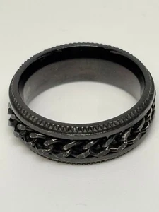 Spikes Men Black Stainless Steel Curb Chain Link Spinner Fidget Ring Sz 9.5 - Picture 1 of 5