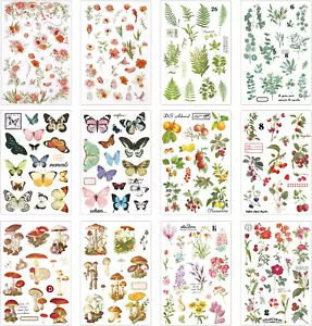 12 hojas transferencias vintage frotadas para muebles y manualidades - flores, mariposas - Imagen 1 de 6