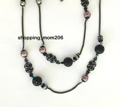 Collar Lia Sophia "Reloj Nocturno" Tono Hematita con Perlas de Vidrio y Cuentas de Filigrana  Foto 1 de 4