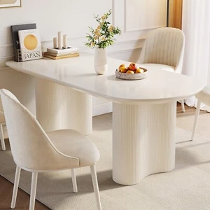 Guyii Cream White Dining Table for 4-6 Oval Dining Room Table 4 Seats Table Only - Picture 1 of 9
