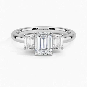 4 Carat IGI CERTIFIED E VS1 Emerald Cut Lab Grown Diamond Three Stone Ring 14k - Picture 1 of 11