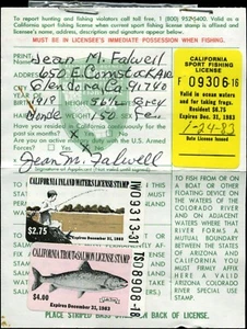1983 California Dept. of Fish & Game Resident Angling Fishing License w/ Stamps - Picture 1 of 2
