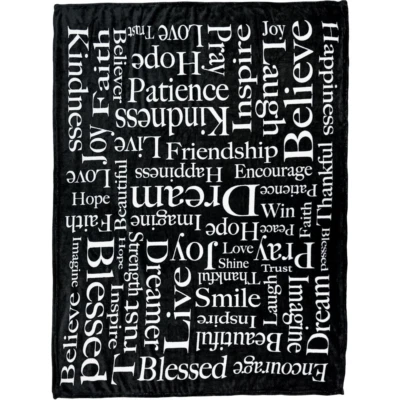 Sofá sofá dormitorio felpa suave negro mensaje positivo 50x60 pulgadas acogedor manta Foto 1 de 4