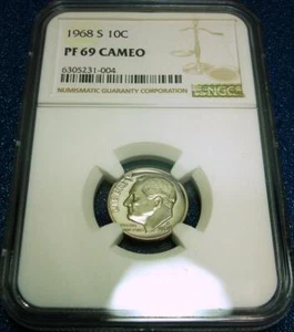 1968-S NGC PF69 CAMEO 10C ROOSEVELT DIME #004 - Picture 1 of 4