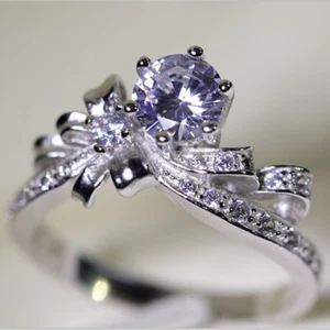 Sz 4-9 Bow-Knot Women's Topaz White Round Cz Engagement White Gold Filled Ring - Picture 1 of 5