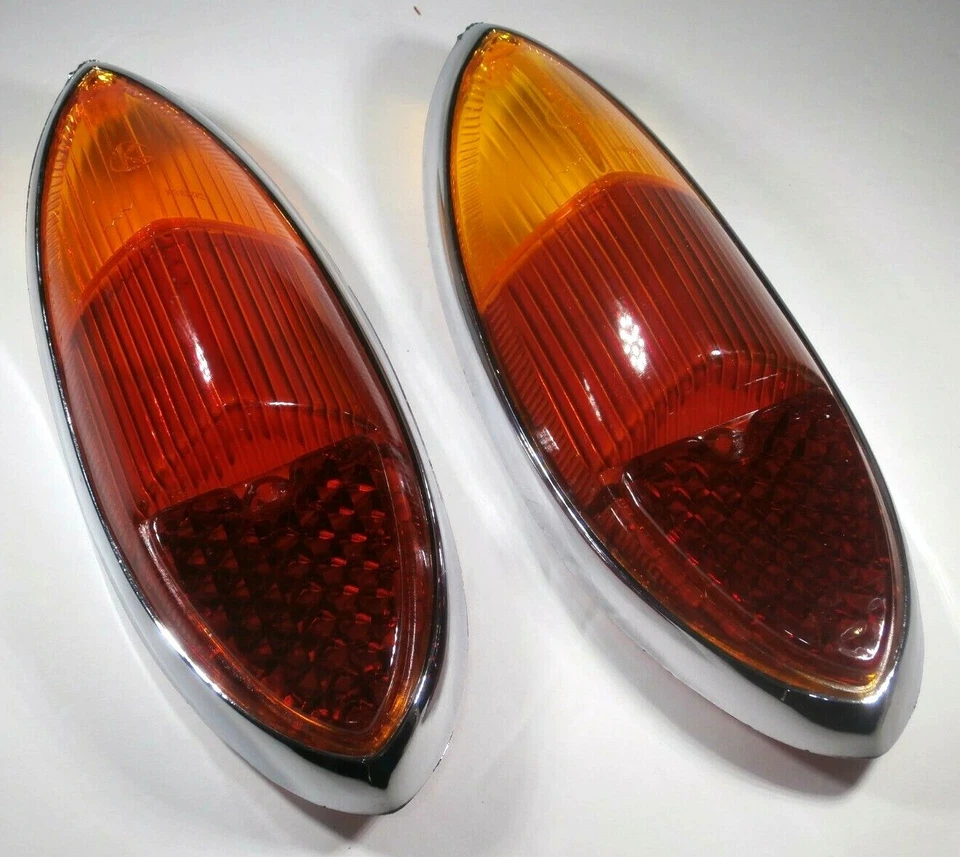 JUEGO DE LENTES DE LUZ TRASERA PAR ESTILO EURO ROJO Y ÁMBAR CON MOLDURA VW GHIA 1960-1969 Foto 1 de 1
