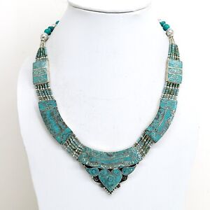 AG52💝Sale-Priced💝 Old Turquoise Handmade Sexy Necklace - Ethnic Jewelry!!