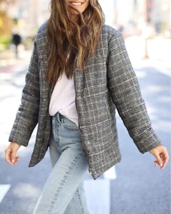 Something Navy Plaid Puffer Jacket - Picture 1 of 9