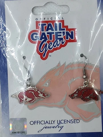 Arkansas Razorbacks Iridescent Red Silver Charm French Hook Earrings Licensed Cover