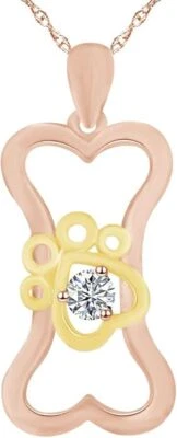 Ожерелье с подвеской в виде сердца и лапы с имитацией камня-талисман покрытое розовым золотом - Изображение 1 из 2