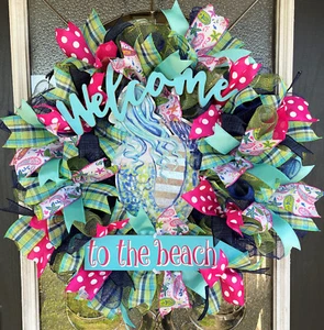Sirena Bienvenida a la Playa Puerta Frontal Decoración Malla Corona Primavera Verano Todos los Días - Imagen 1 de 6
