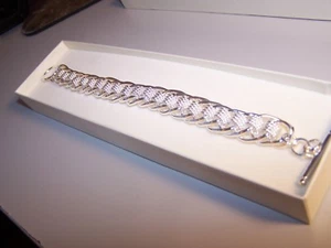 NEW WOMEN'S ELEGANT & STUNNING SILVER BISMARK ROLL & CHAIN TOGGLE BRACELET 8 " - Picture 1 of 10