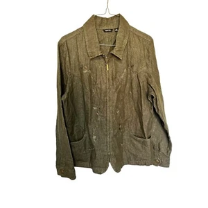 Chaqueta Denim KrazyKat Verde Oliva con Diseño Bordado Cremallera Frontal Mujer L - Imagen 1 de 4