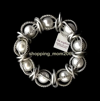 Lia София «Чарльстон» матовый серебристый тон w/стекло жемчуг эластичный браслет - Изображение 1 из 3