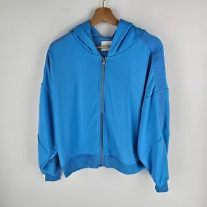 Calvin Klein Jeans Jacket Womens XL Blue Zip Front Embroidered Sleeve Hooded - Picture 1 of 8