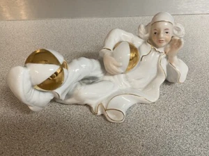 8" Vintage White & Gold Reclining Clown Pierrot w/Balls Made In Japan? Germany? - Picture 1 of 8