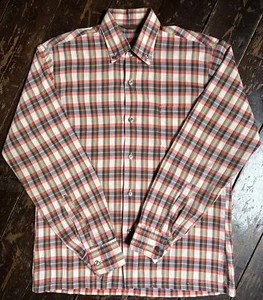 Vtg 80s CHECK Blue Red Tartan Button Down MANHATTAN GOLDEN NEEDLE Shirt 38” S - Picture 1 of 12